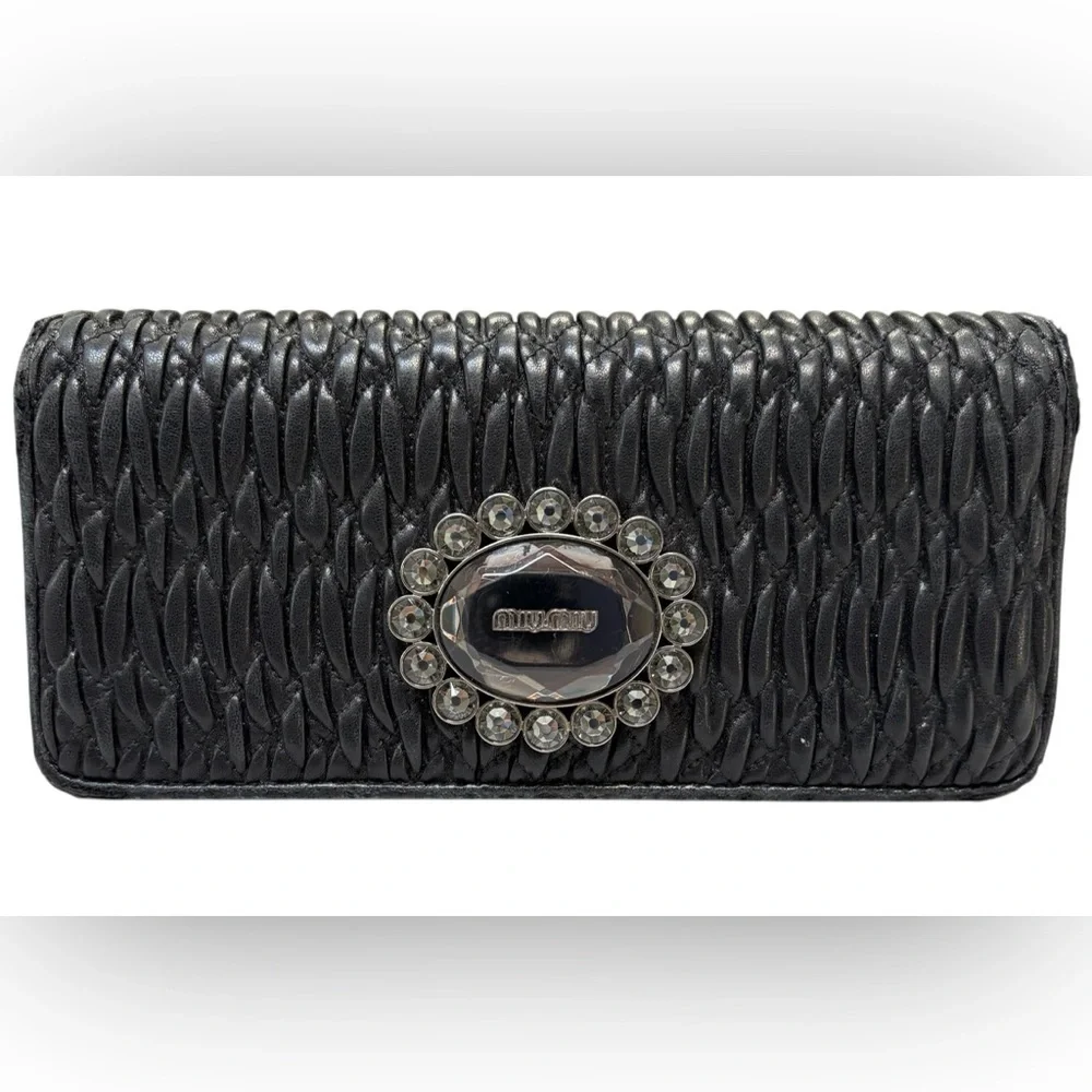 Miu Miu Black Matelassé Crystal Wallet 💎 Limited Edition w/ ID Holder - Picture 3 of 16